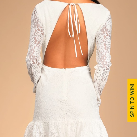 BRAND NEW W TAGS GORGEOUS WHITE LONG SLEEVE OPEN BACK LULUS WOMENS DRESS (S:L) - Picture 3 of 9